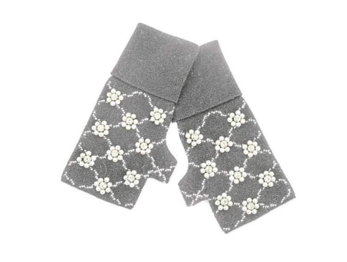 MMC5 Gants gris en tricot sans doigts  avec perles et cristaux Mitchie's GLIM86