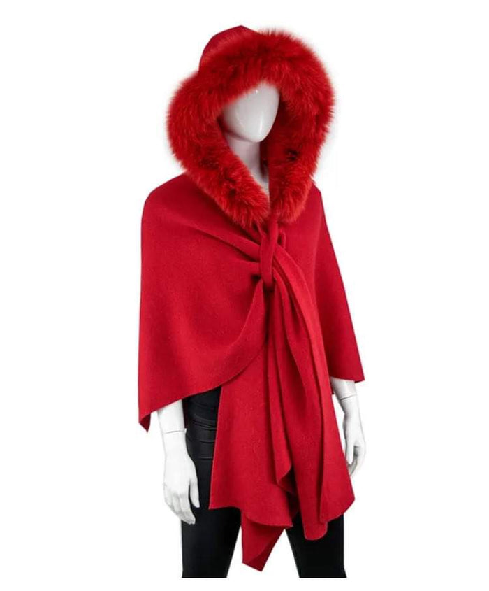 MMC40 Poncho rouge avec fourrure en renard Mitchie's POIM16