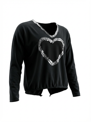 Pe26,3janv Haut noir avec cœur en coton avec cordon en bas taille unique unique 46 pouces de buste