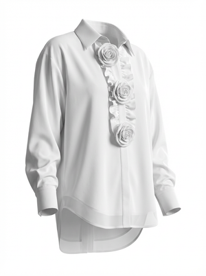 Pe26,7janv Chemisier blanc avec fleures en coton taille unique 44 pouces de buste