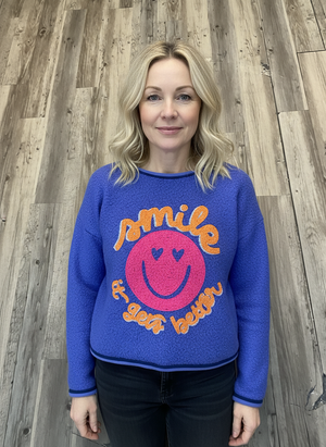 Pe26,22janv Haut bleu violet avec bonhomme sourire taille unique,48 pouces de buste