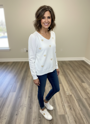 Pe26,24janv Haut blanc cassé avec cœur beige taille unique 44 pouces de buste