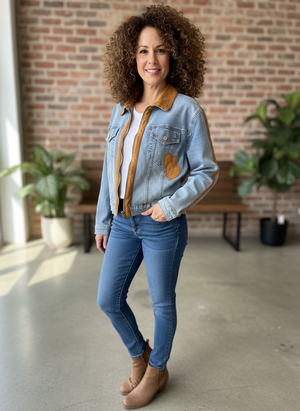 Pe26,303janv  Jacquet de jeans avec coeur en suédine taille unique