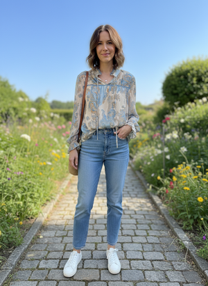 Pe26,43janv Chemisier pas de bouton bleu avec beige persley