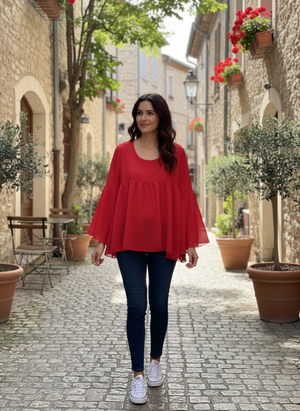 Pe26,45janv Chemisier rouge crêpe polyester, taille 0xl: med à Xl