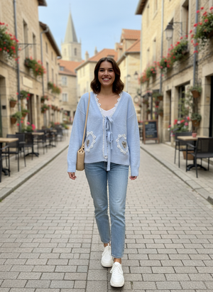 Pe26,303fev Veste bleu avec cœur