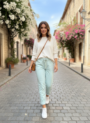 Pe26,120fev Pantalon aqua avec studs sur les côtés