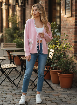 Pe26,305fev Veste rose avec cœur