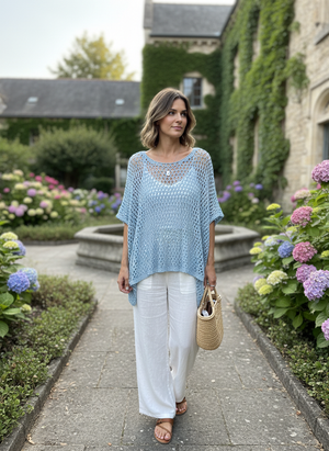 Pe26,27fev Haut à filets bleu et fil argenté angela Mara