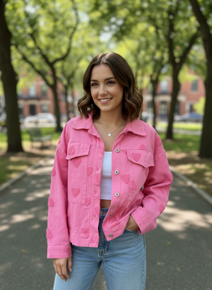 Pe26,307fev Jacquet de jeans rose avec cœur
