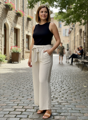 Pe26,140fev pantalon sable avec boucle à la taille angela Mara