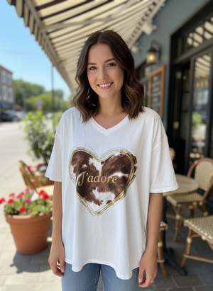 Pe26,52fev Haut blanc avec cœur écrit j’adore angela mara