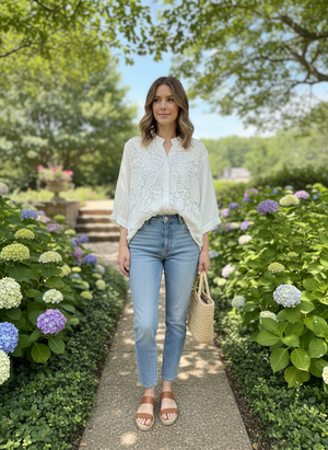 Pe26,57fev Chemisier blanc avec broderie