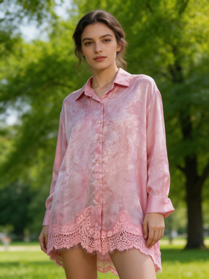 Pe26,62fev Chemisier rose avec dentelles en bas du chemisier