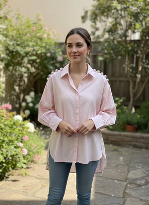 Pe26,5mars Chemisier rose rayé avec boutons
