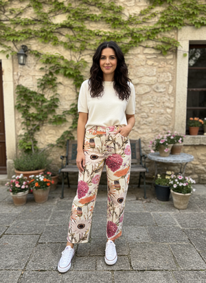 Pe26,105mars Pantalon jeans fleuri