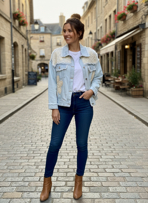 Pe26,303mars Jacquet de jeans dos broderie