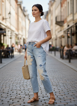 Pe26,112mars Jeans avec appliquer marguerites