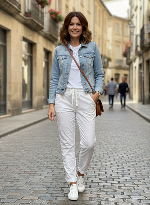 Pe26,117mars Pantalon blanc avec bande sur les côtés argent