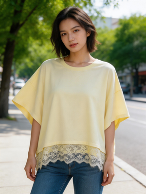 Pe26,28mars Haut jaune avec dentelle au bas