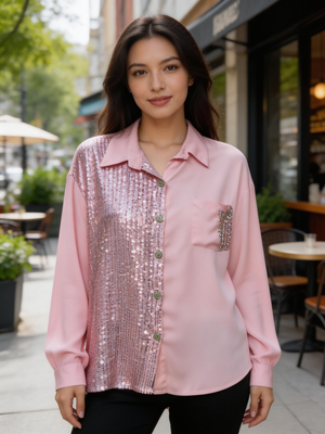 Pe26,29mars Chemisier rose avec paillettes