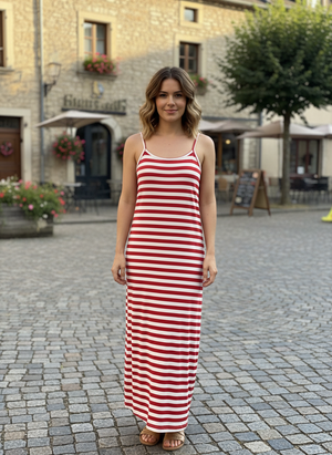 Pe26,203mars Robe rayée rouge et blanc cassé angela Mara