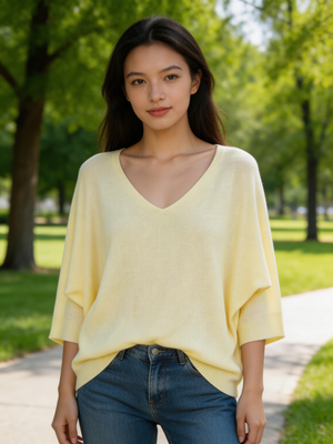 Pe26,6avril Haut jaune col en V Angela Mara