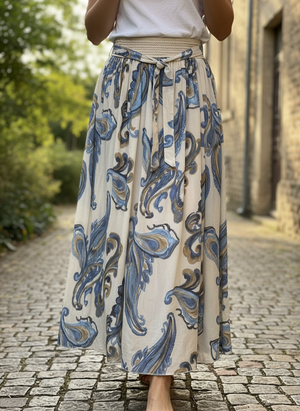 Pe26,109avril Jupe Paisley beige et bleu angela Mara