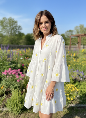 Pe26,204avril Robe tunique blanche avec marguerite