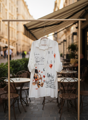 Pe26,11mai Robe chemisier blanc avec imprimé Mickey avec cœur