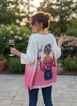 Pe26,16mai Chandail crème et rose en tricot écrit Just