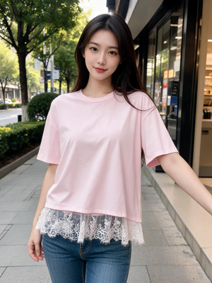 Pe26,31mai Haut rose avec dentelle au bas