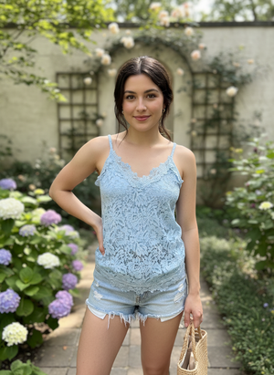 Pe26,34mai Camisole bleu en dentelle