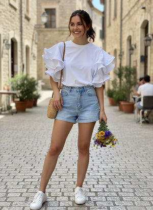 Pe26,52mai Haut blanc avec manches évasée