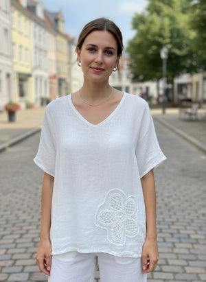 Pe26,54mai Haut blanc 50% lin et 50% de coton