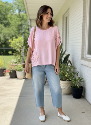 Pe26,55mai Haut rose 55% lin et45 %viscose