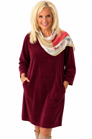 Ah26,200sept Robe bourgogne ratine de velours avec foulard