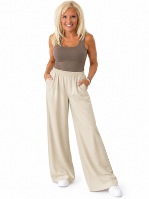 Ah26,143sept Pantalon crème en cuir végane Angela Mara