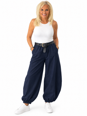 Ah26,144sept Pantalon marine bouffant avec élastique au bas avec ceinture inclus