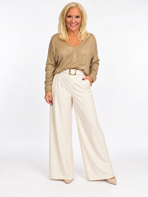 Ah26,155sept Pantalon crème à jambe très large en cuir végane
