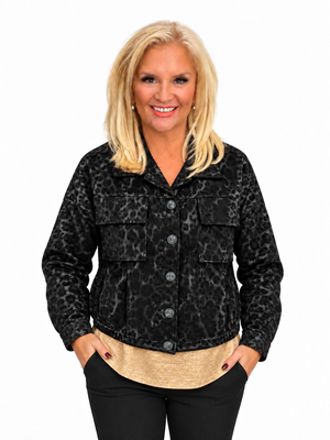 Ah26,324sept Jacket noir avec fond léopard