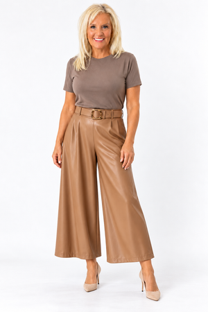 Ah26,158sept Pantalon camel à jambe large sept-huitièmes