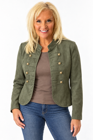 Ah26,327sept Manteau kaki sans attache style militaire suédine