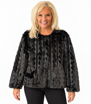 Ah26,301oct  Manteau noir en torsades en fausses fourrures