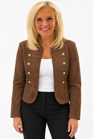 Ah26,311oct Veste brune style militaire en suédine