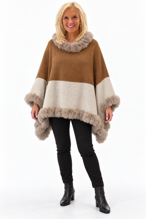 Ah26,313oct Cape camel et crème avec fourrure synthétique