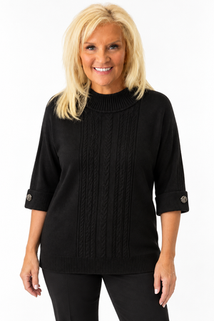 Ah26,15oct Haut noir tricot torsade au devant manche trois quarts