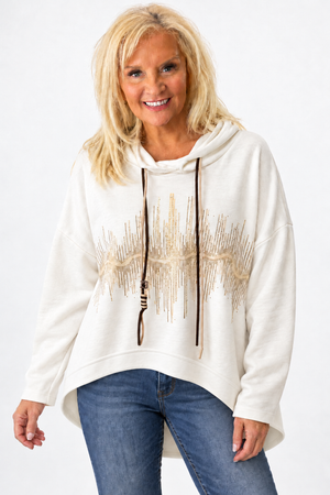 Ah26,19oct Hoodie blanc cassé avec du doré et petite pierres