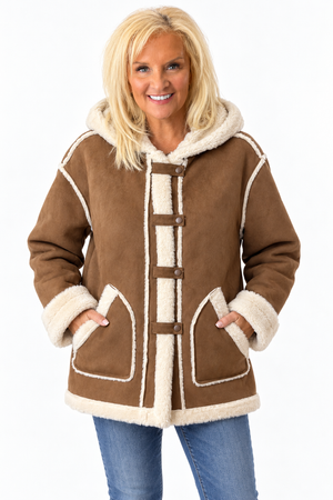 Ah26,336oct Manteau en suédine brun en fourrure synthétique