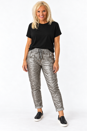 Ah26,126oct Pantalon argent en cuir végane